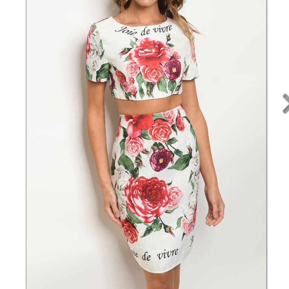 "Joie de Vivre" 💐 Floral Skirt & Crop Top Set